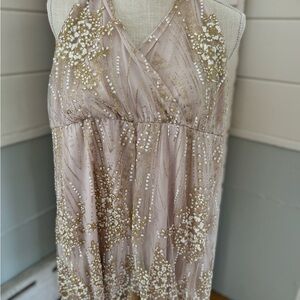 Elegant Gold and Cream Sequin Dress - Romper
